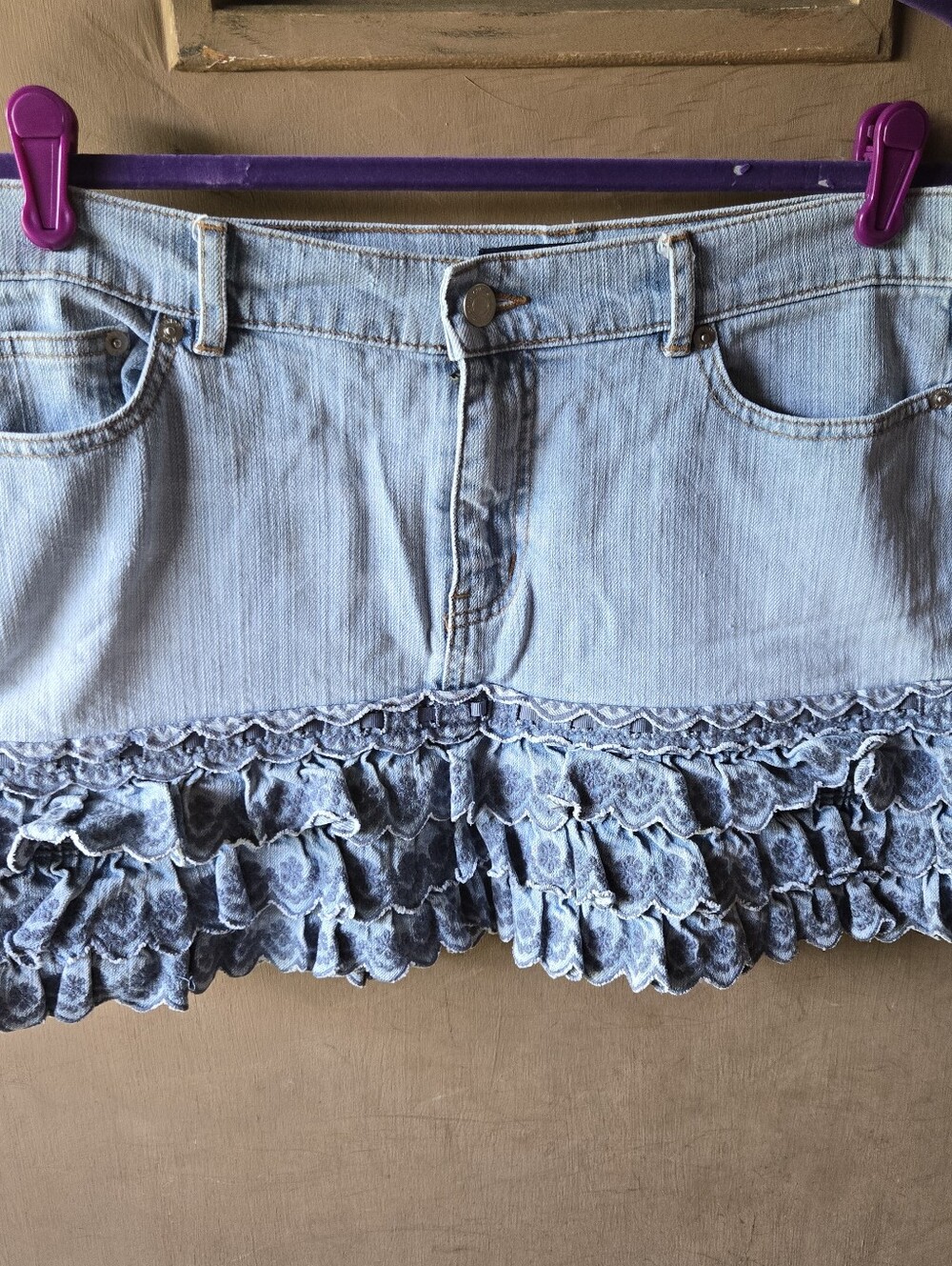 Unique & Flirty Light Blue Denim Ruffle Mini Skirt